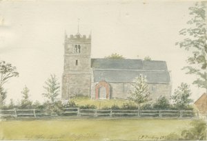 High Offley Kerk: Aquarel Schilderij, 1821 door George Perfect Harding