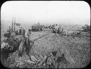 Oogstscène op de Noord-Amerikaanse prairies, eind 19e of begin 20e eeuw door George Philip and Son Ltd