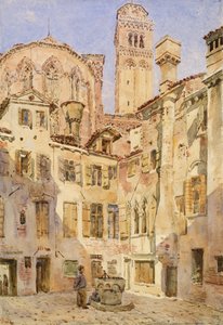 De kerk van de Frari, Venetië, vanaf de Campiello San Rocco, 1854