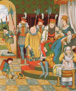 Rumpelstiltskin arriveert om het eerstgeboren kind van de prinses als beloning op te eisen, 1882 door George R. Halkett