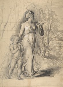 Hagar en Ismaël in de wildernis recto, twee portretstudies van de vrouw van de kunstenaar..., 1829-33