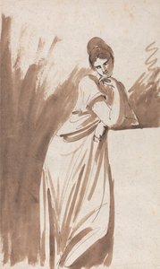 Dame leunend op een zuil: (Mogelijk een schets voor "Miss Woodley") door George Romney