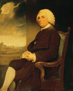 Portret van Michael Russell, zittend, met Dover Castle op de achtergrond door George Romney