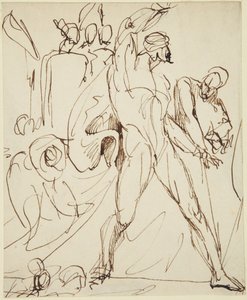 Schets van het personage Macbeth in de banketscène uit Macbeth door George Romney