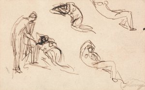Staande figuur en vier liggende figuren door George Romney