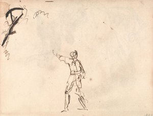 Staand figuur met opgeheven arm, mogelijk Macbeth door George Romney