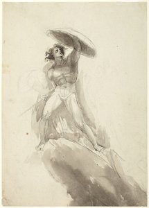 Stappend mannelijk naakt met schild: studie voor De val van de opstandige engelen door George Romney