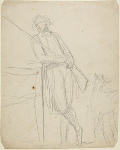 Studie voor een portret ten volle van een man met een pistool in zijn hand door George Romney