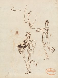 Studie van twee figuren en een gezicht door George Romney