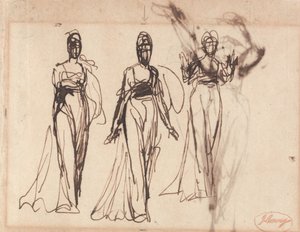Drie studies van een staande vrouw, mogelijk Circe door George Romney