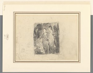 Twee vrouwenfiguren tussen bomen door George Romney