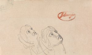 Twee hoofden die omhoog kijken door George Romney