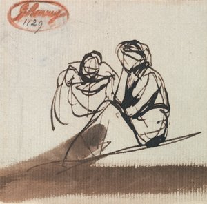 Twee zittende figuren door George Romney