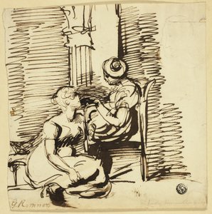 Twee vrouwen in interieur door George Romney