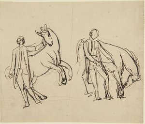 Twee studies voor een portret van een man met een paard door George Romney