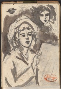 Lezende vrouw en gezichtsstudie door George Romney