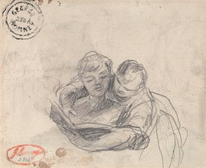 Vrouw die een kind leert lezen door George Romney