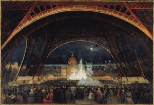 Nachtfeest op de Wereldtentoonstelling van 1889, onder de Eiffeltoren, ca. 1889 door George Roux