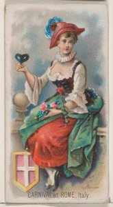 Carnaval in Rome, Italië, uit de serie Holidays N80 voor Duke merk sigaretten door George S. Harris and Sons
