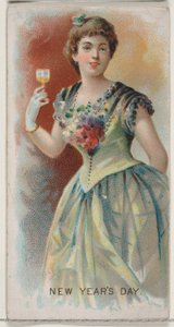 Nieuwjaarsdag, Verenigde Staten, uit de Feestdagenserie N80 voor Duke sigarettenmerk, 1890 door George S. Harris and Sons