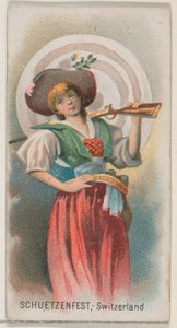 Schuetzenfest, Zwitserland, uit de serie Holidays N80 voor Duke sigaretten, 1890