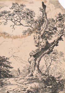 Man en grote boom in landschap door George Samuel