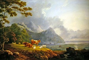 Een uitgestrekt landschap met schapen en koeien