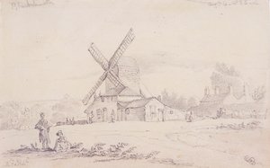Uitzicht op molen met een windmolen op Blackheath, Greenwich, Londen, 1833 door George Shepheard