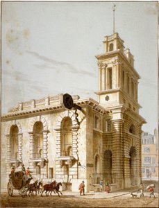 Noordwestelijke aanzicht van de Kerk van St Mary Woolnoth, City of London, 1812