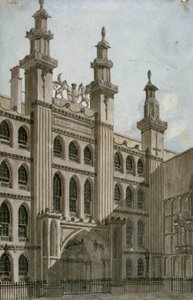 Zuidwestelijk uitzicht op de voorzijde van het Guildhall, City of London, 1810 door George Shepherd