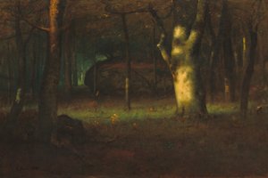 Zonsondergang in het bos, 1891 door George Snr. Inness