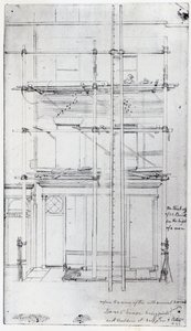 De buitenkant van het huis van Issac wordt geschilderd, 1843 door George Snr Scharf