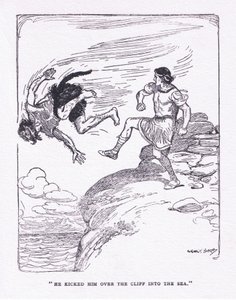 Hij schopte hem van de klif in de zee, uit De Helden uitgegeven door George Allen and Unwin 1929 door George Soper