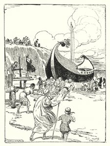 Jason en de Argonauten: "Het goede schip Argo sprong van het zand op de rollen en dook vooruit als een dappere paard" (litho) door George Soper