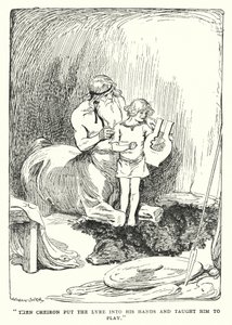 Jason en de Argonauten: "Toen gaf Cheiron hem de lier en leerde hem spelen" (litho) door George Soper