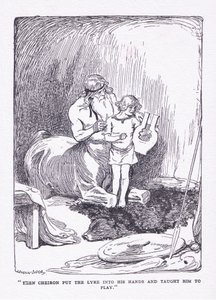 De Cheiron gaf hem de lier in zijn handen en bracht hem om te spelen, uit The Heroes gepubliceerd door George Allen en Unwin 1929 door George Soper