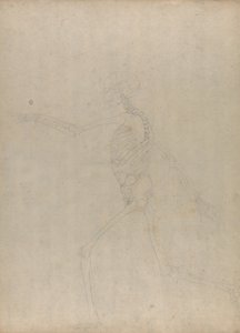 Een vergelijkende anatomische uiteenzetting van de structuur van het menselijk lichaam met dat van een tijger en een hoender: Menselijk skelet, zijaanzicht (Studie voor een sleutelfiguur bij een ongepubliceerde tabel met de buikvaten) door George Stubbs