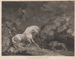 Een Paard Geschrokken door een Leeuw