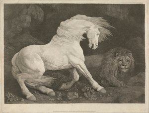 Een paard geschrokken door een leeuw door George Stubbs