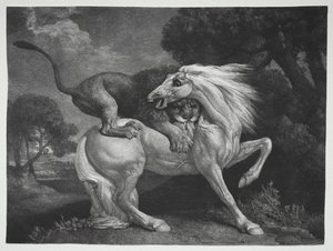Een paard aangevallen door een leeuw door George Stubbs