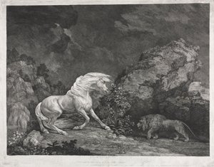 Een paard geschrokken door een leeuw, 1777 door George Stubbs