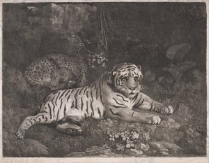 Een tijger en een slapend luipaard door George Stubbs