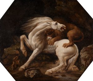 Paard aangevallen door een leeuw Episode C, tussen 1768 en 1769 door George Stubbs
