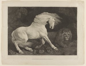 Een paard geschrokken door een leeuw, naar George Stubbs