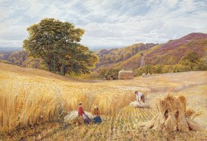 Oogsttijd nabij Holmbury Hill, Surrey, 1865