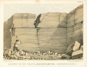 Steengroeve in het Ooliet, Minchinhampton, Gloucestershire (ingekleurde gravure) door George Victor Du Noyer