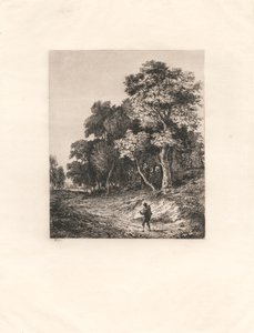 Landschap, man draagt stok over schouder door George Vincent
