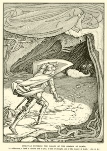 Christen betreedt het dal van de schaduw des doods (gravure) door George Woolliscroft Rhead