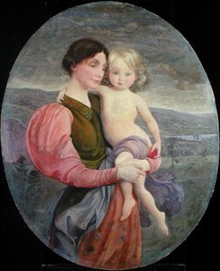 Moeder en kind: Een moderne Madonna door George de Forest Brush or Brusch