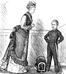 Een moeder die haar ondeugende kind disciplineert door George du Maurier